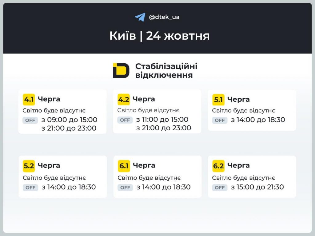 Стабілізаційні відключення світла 24 жовтня: графік для Києва та області (оновлено), як перевірити свою чергу