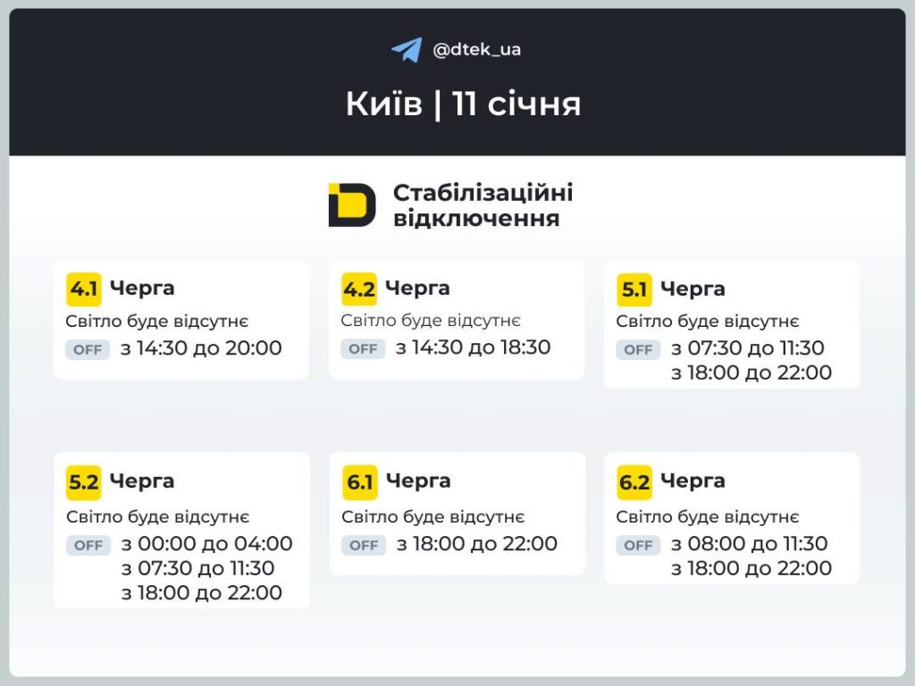Відключення світла у Києві 11 січня: де перевірити чергу та чого чекати від енергосистеми